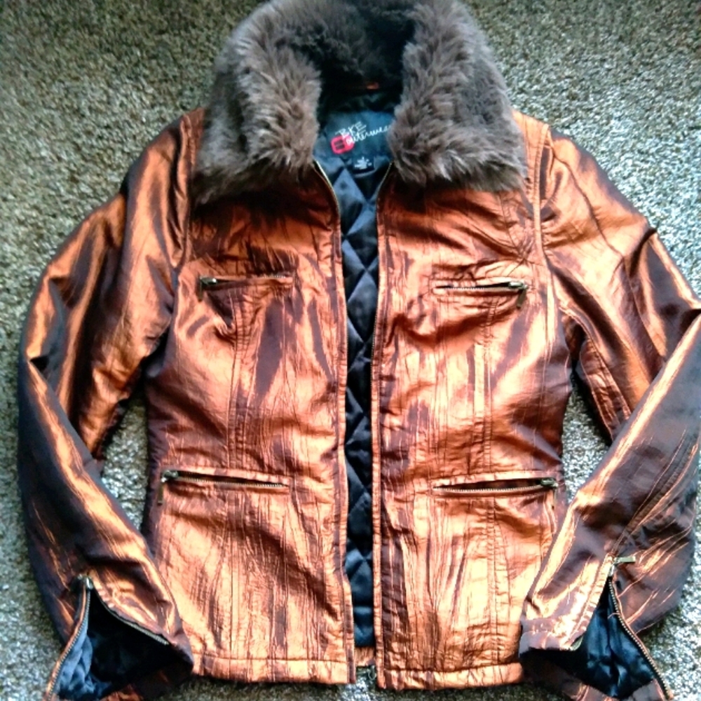 BKE Metallic Copper Jacket w/ Faux Fur Collar XS/S